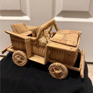 Vintage Hand woven straw jeep